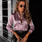 Commuter Drapey Satin Long-Sleeve Lapel Shirt For Women