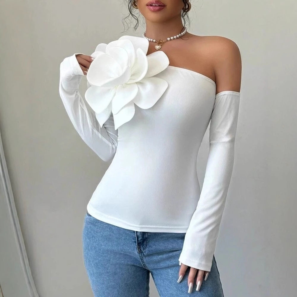 Decorative One-shoulder Off-the-shoulder Solid-color Jumpsuit
