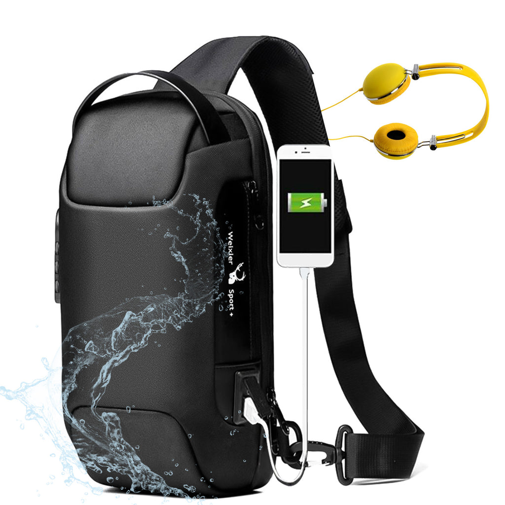 Waterproof USB Anti-theft Bag ftMen Oxford Crossbody Shoulder Bag Sling Multifunction Short Travel Messenger Chest Pack