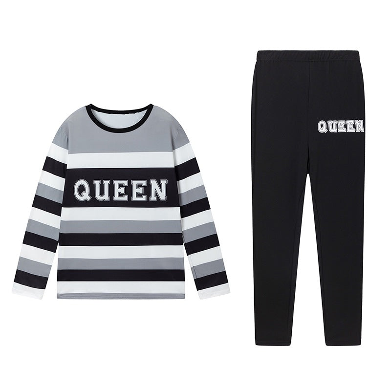Round-neck Long Pants And Long-sleeve Digital-print Casual Two-piece Set