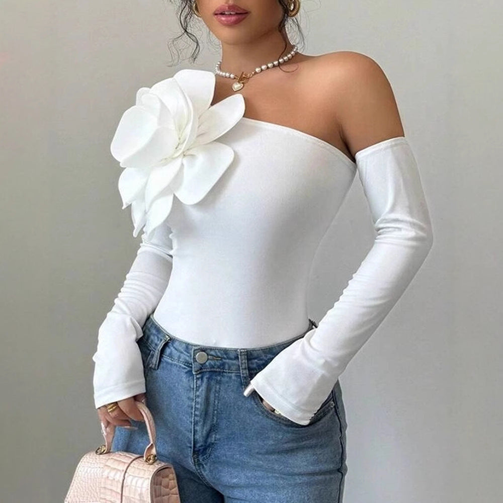 Decorative One-shoulder Off-the-shoulder Solid-color Jumpsuit