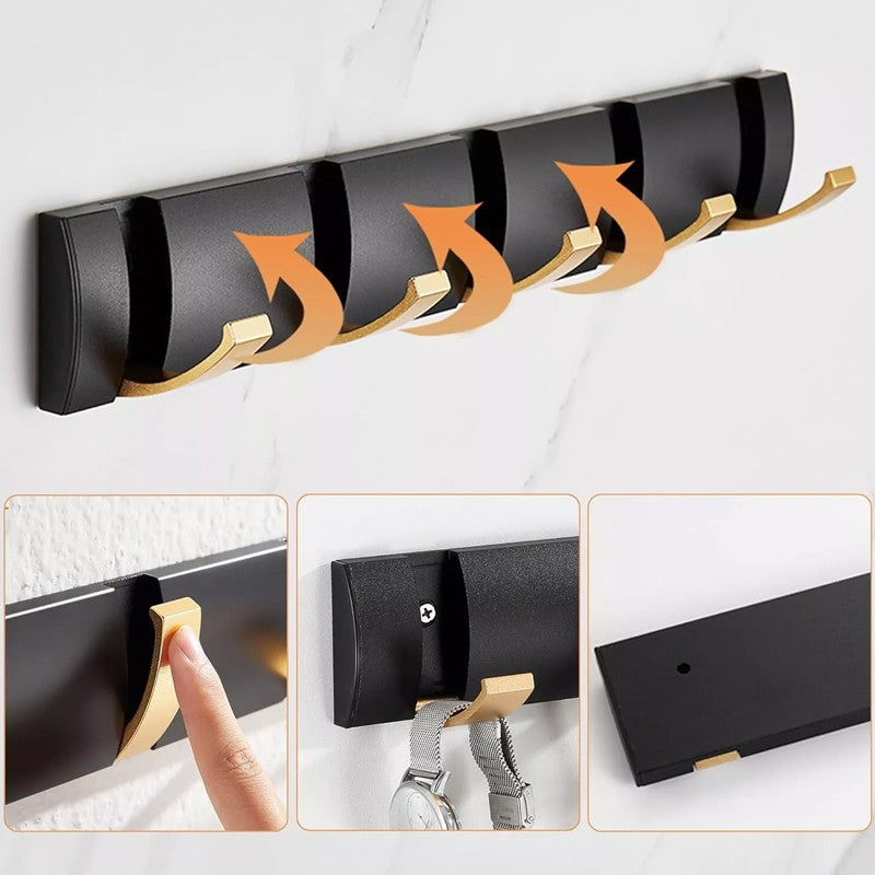 Wall Mounted 5 Hooks Coat Hooks Drying Rack Foldable Towel Rail Clothes Hanger