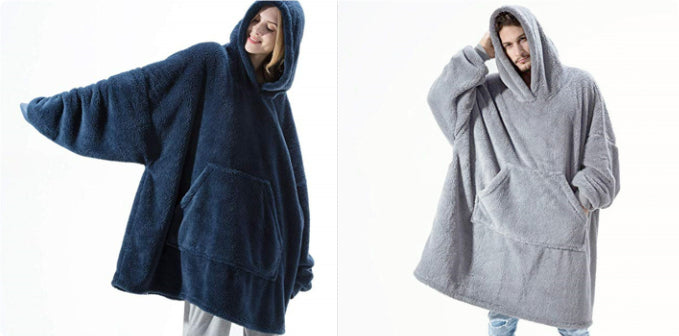 Hoodie Sweatshirt With Big Pocket Tops Sweater Comfortable Loose Double-Sided Fleece Thicker Wearable Blanket