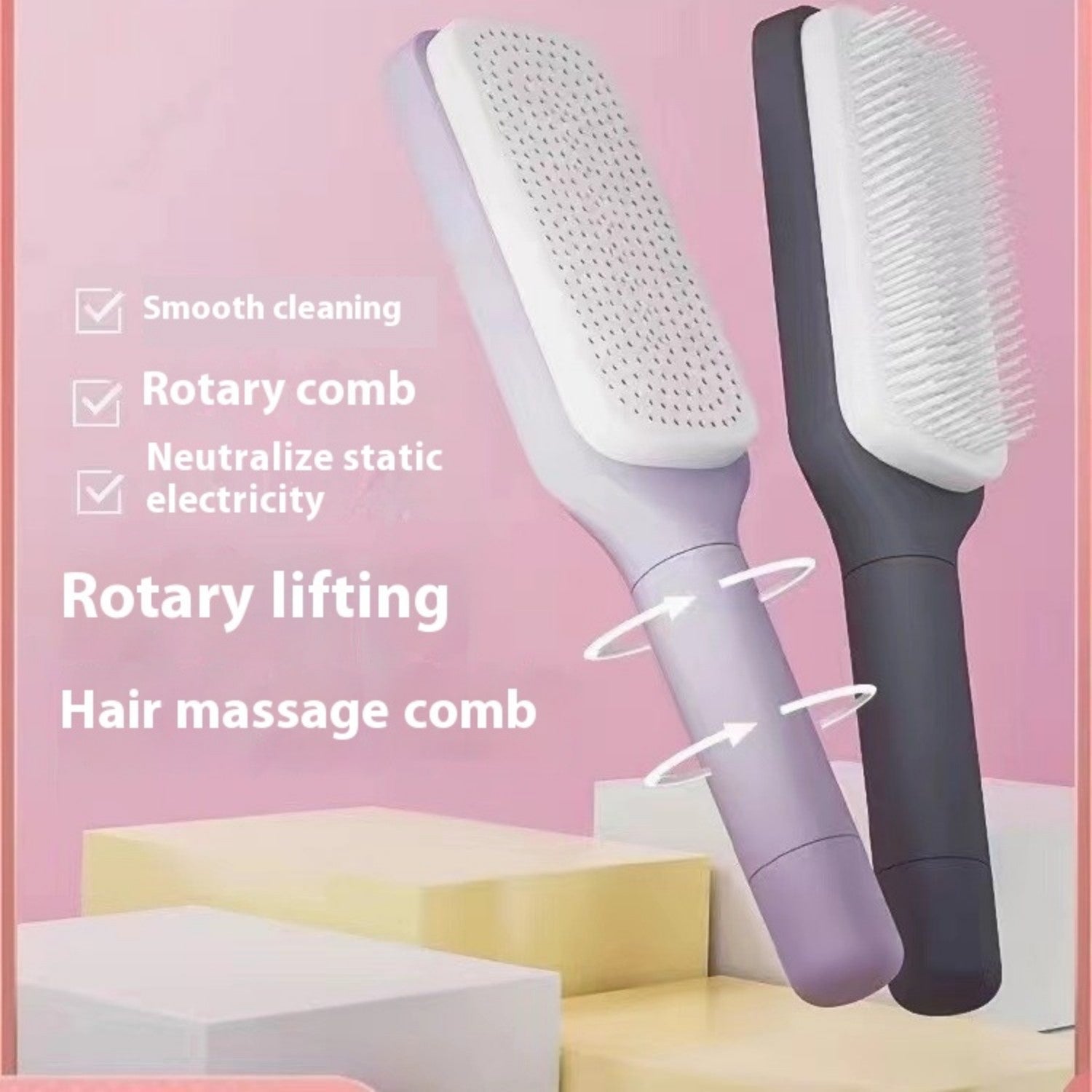 Rotating Comb Male And Female Combs Best-selling Retractable And Rotating Comb One-button Hair Removal, Anti-tangle, Anti-static, A Versatile And Portable Comb For Home Use.