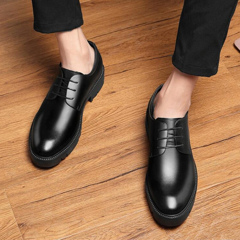 Winter Plus Velvet Men's Business Leather Shoes With Thick Soles
