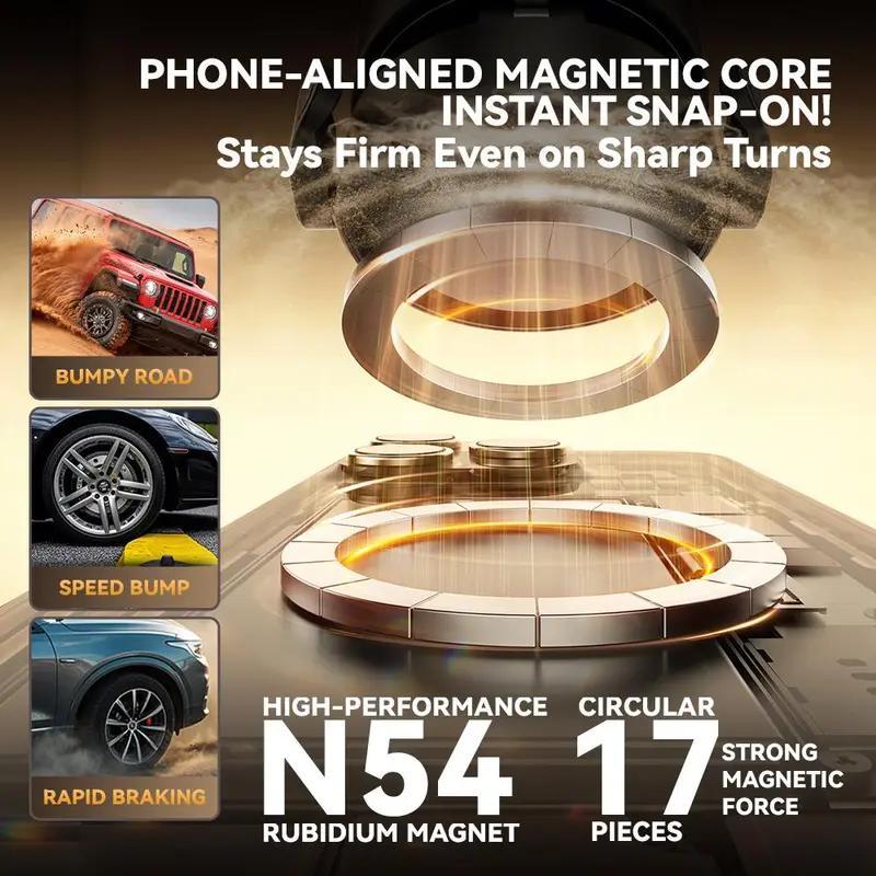 Upgraded Wireless Magnetic 360 Degree Rotating Adjustable Folding Car Phone Holder Strong Suction Power Is Suitable For Magsafe And All Smartphones